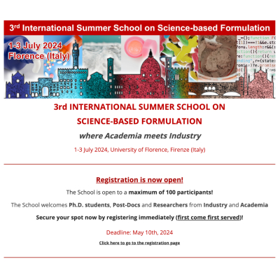 3rd International Summer School on Science-based Formulation, 1-3 July 2024, Florence (Italy)
